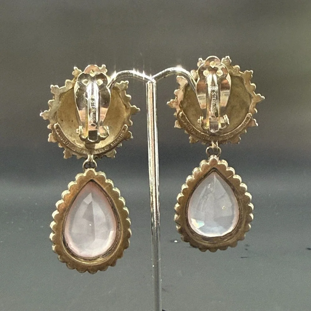 Stephen Dweck Sterling Silver Clip Earrings w/ Rose Quartz 2.25